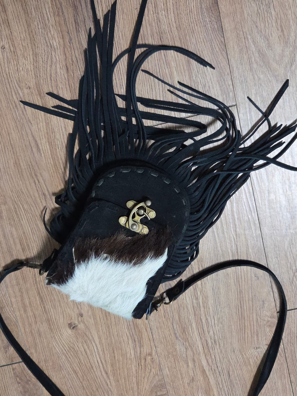 블랙) murra aer 무라 아에르 웨스턴 프린지 송치 크로스백 가방 상품이미지2