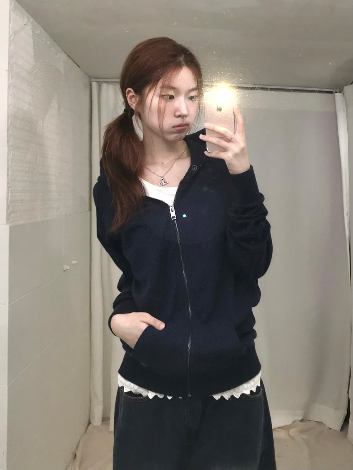 디젤 네이비 도트 후드집업 상품이미지1