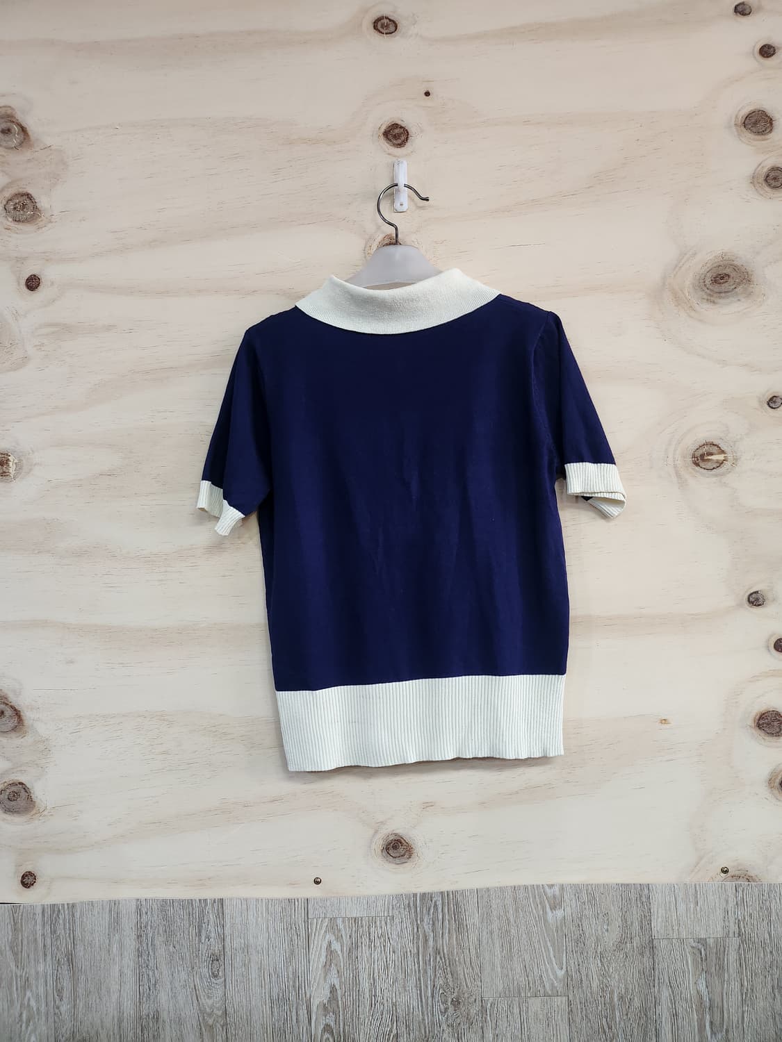 586) 배색 카라 포인트 반팔 니트티 상품이미지2