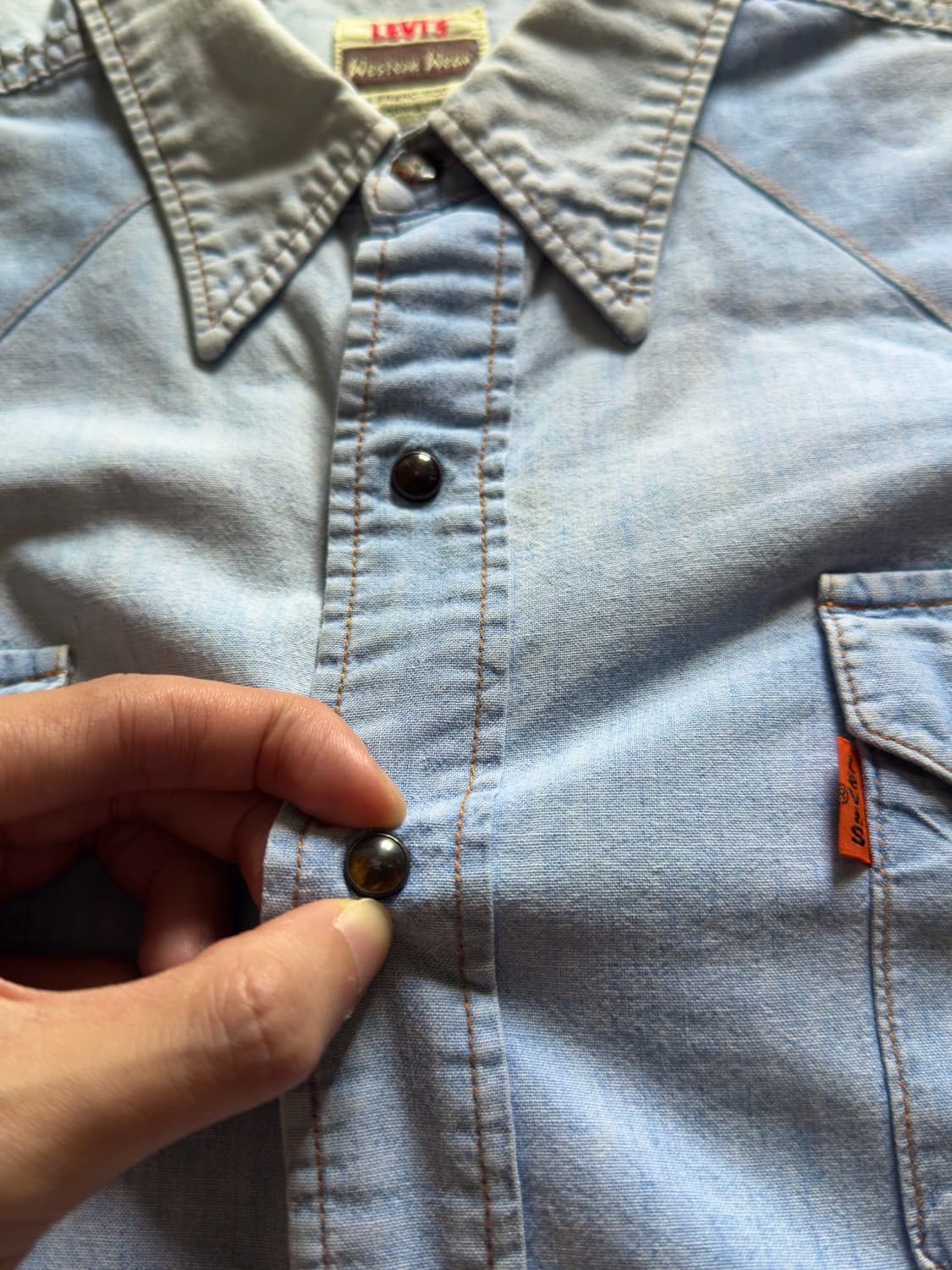 90s Levi's 웨스턴 샴브레이 셀비지 셔츠 상품이미지8