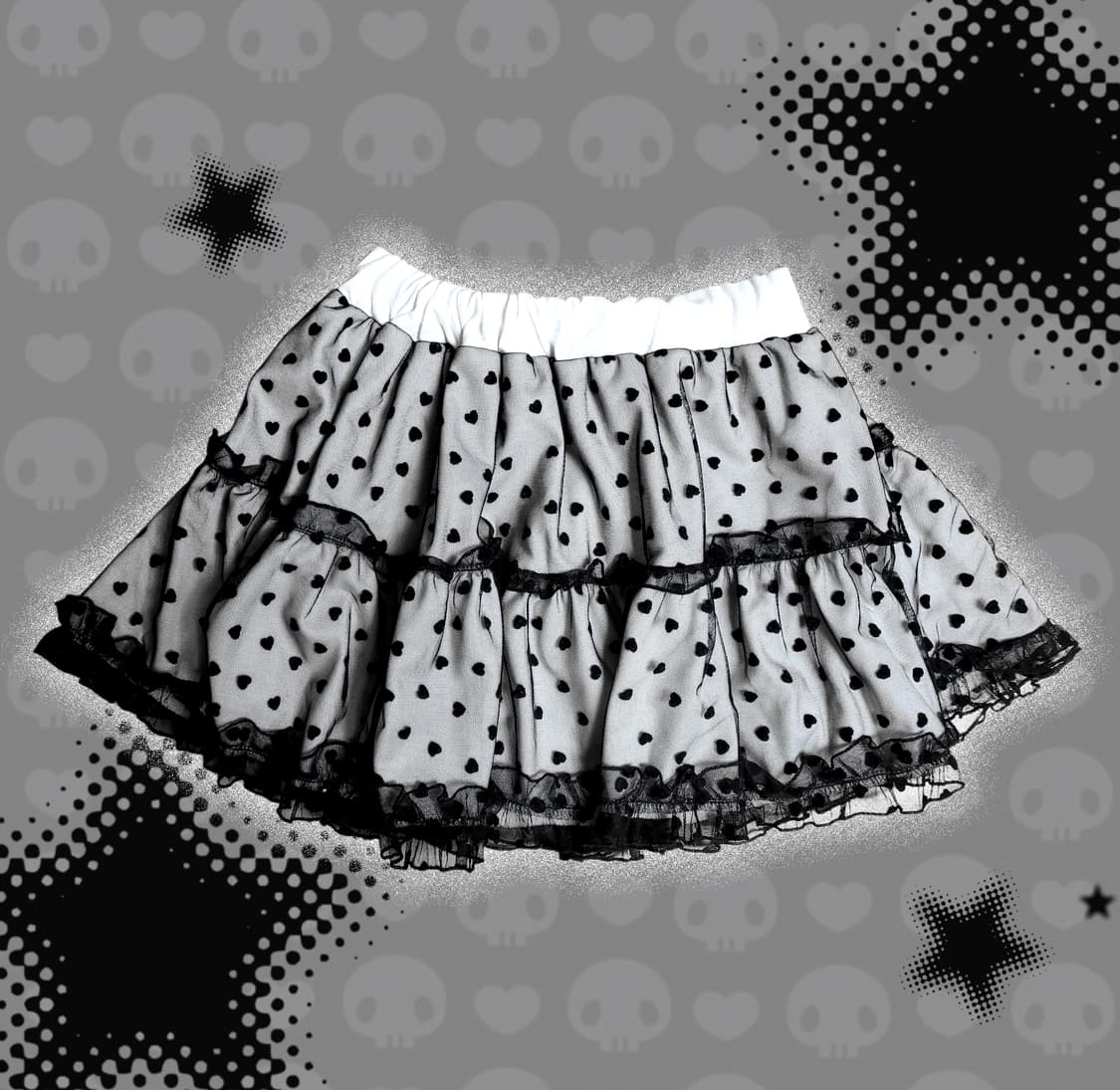 펑크 키치 갸루 공겜여주 / 하트도트 레이스 치마 상품이미지1