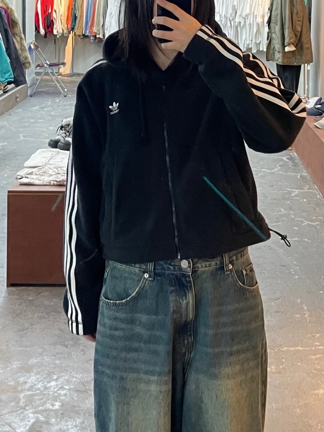 아디다스 플리스 숏 블랙 후드집업 H1558 상품이미지1