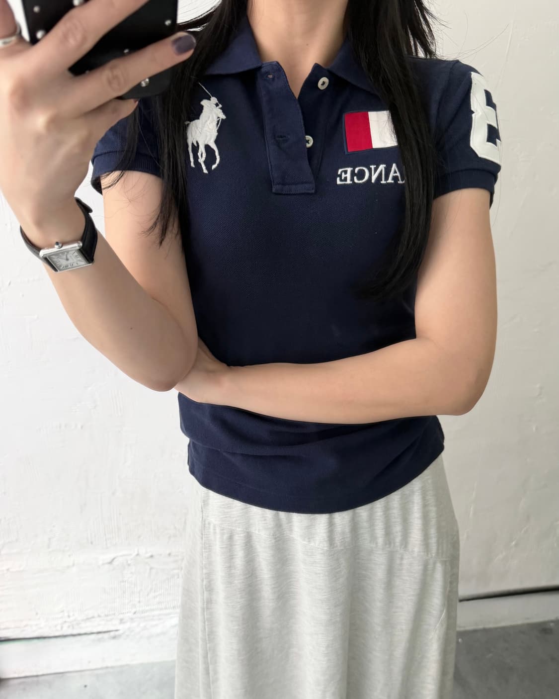Polo 랄프로렌 우먼 빅포니 프랑스 네이비컬러 스키니핏 PK 카라티셔츠 상품이미지5