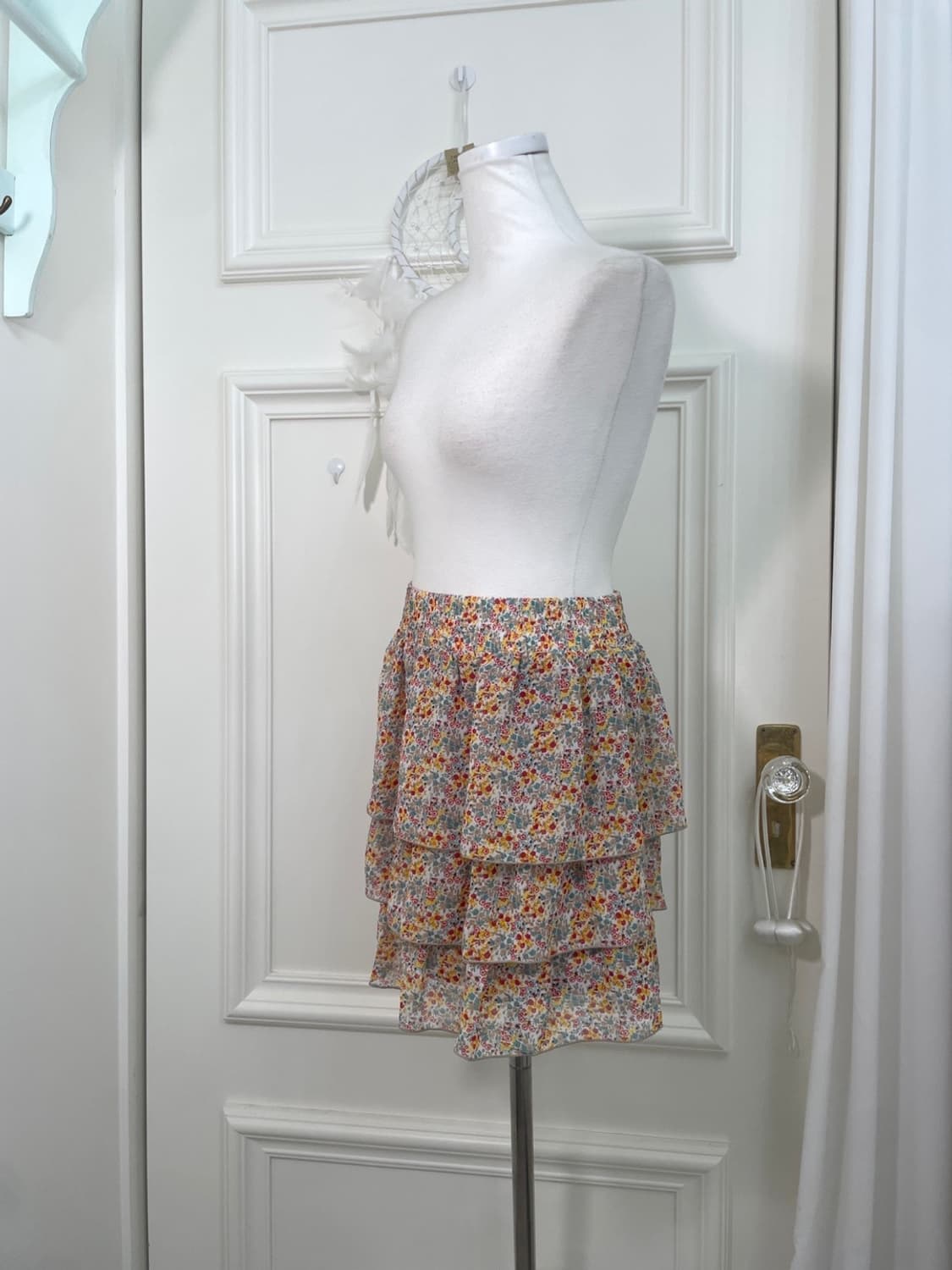 mint red flower ruffle banding mini skir 상품이미지2