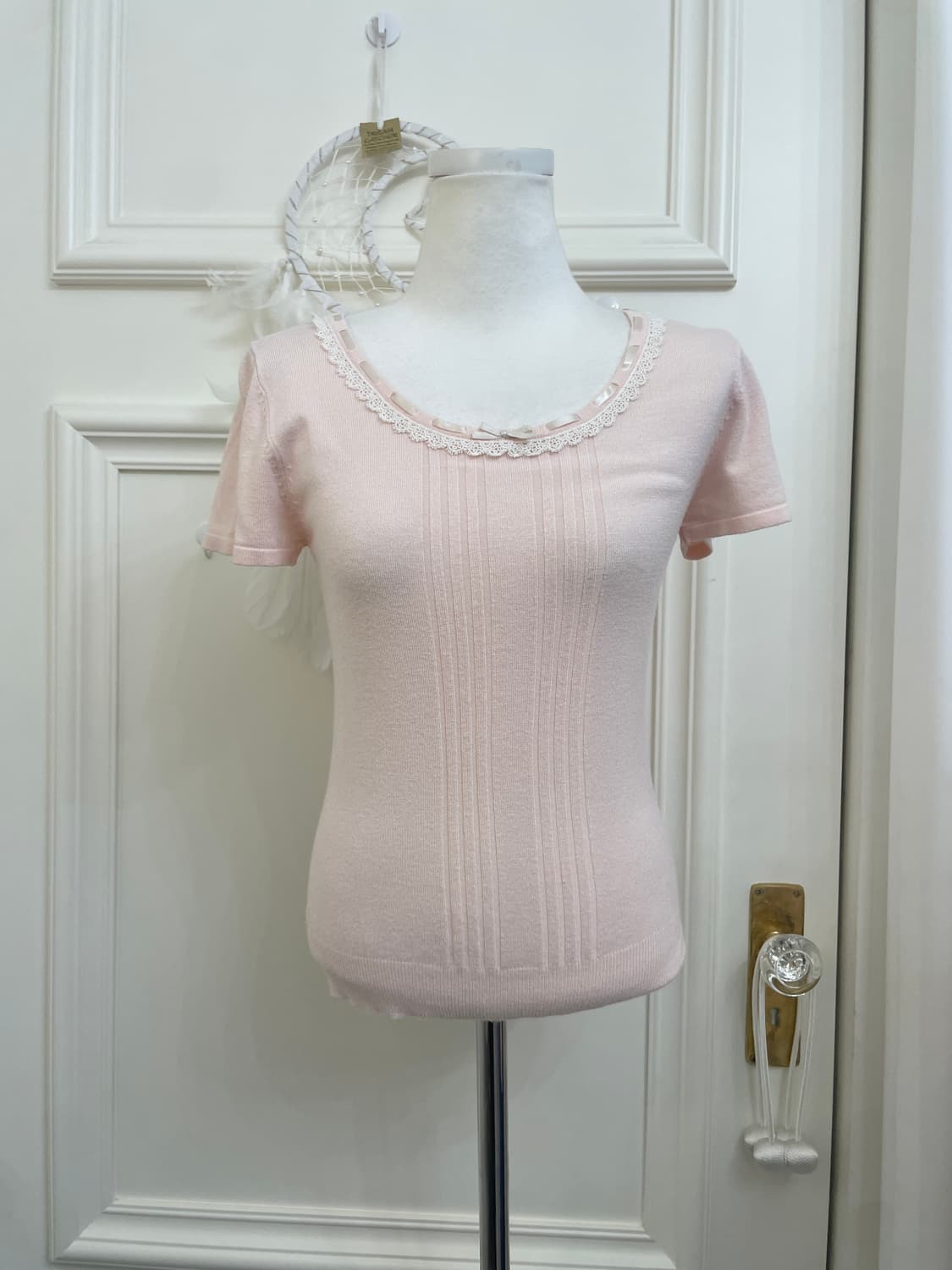 pink basic cardigan&bow point half knit 상품이미지6