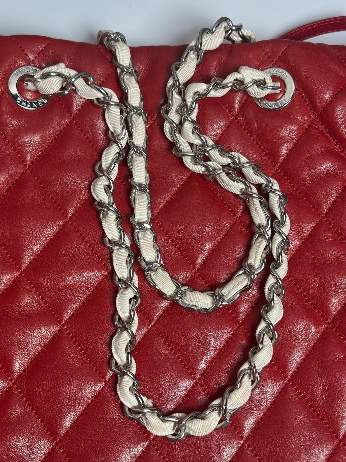 샤넬 레드 & 아이보리 램스킨 퀼팅 쇼퍼백 상품이미지10