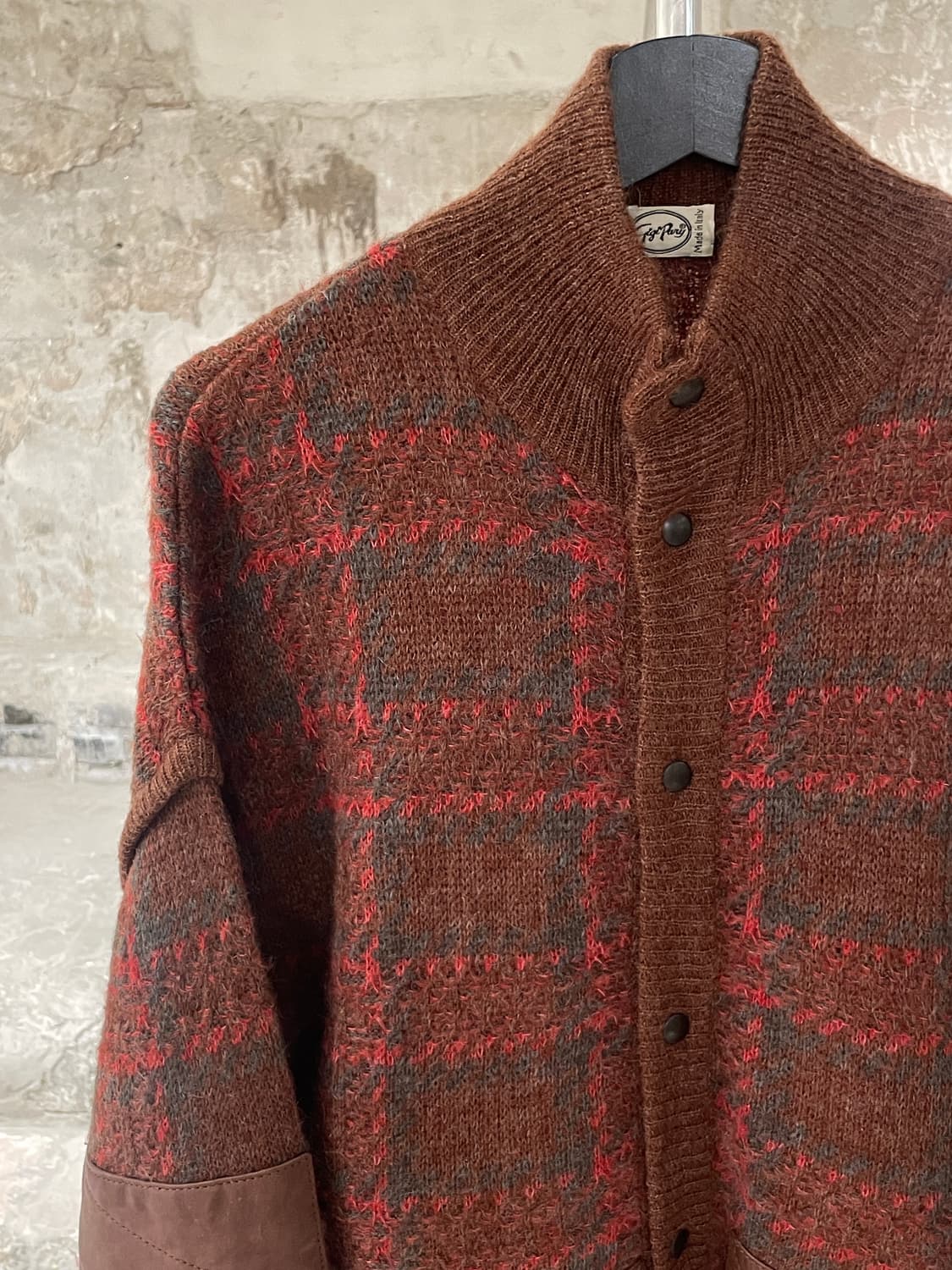 빈티지 레드 클레이 레더 패치 체크 울 자켓 상품이미지2