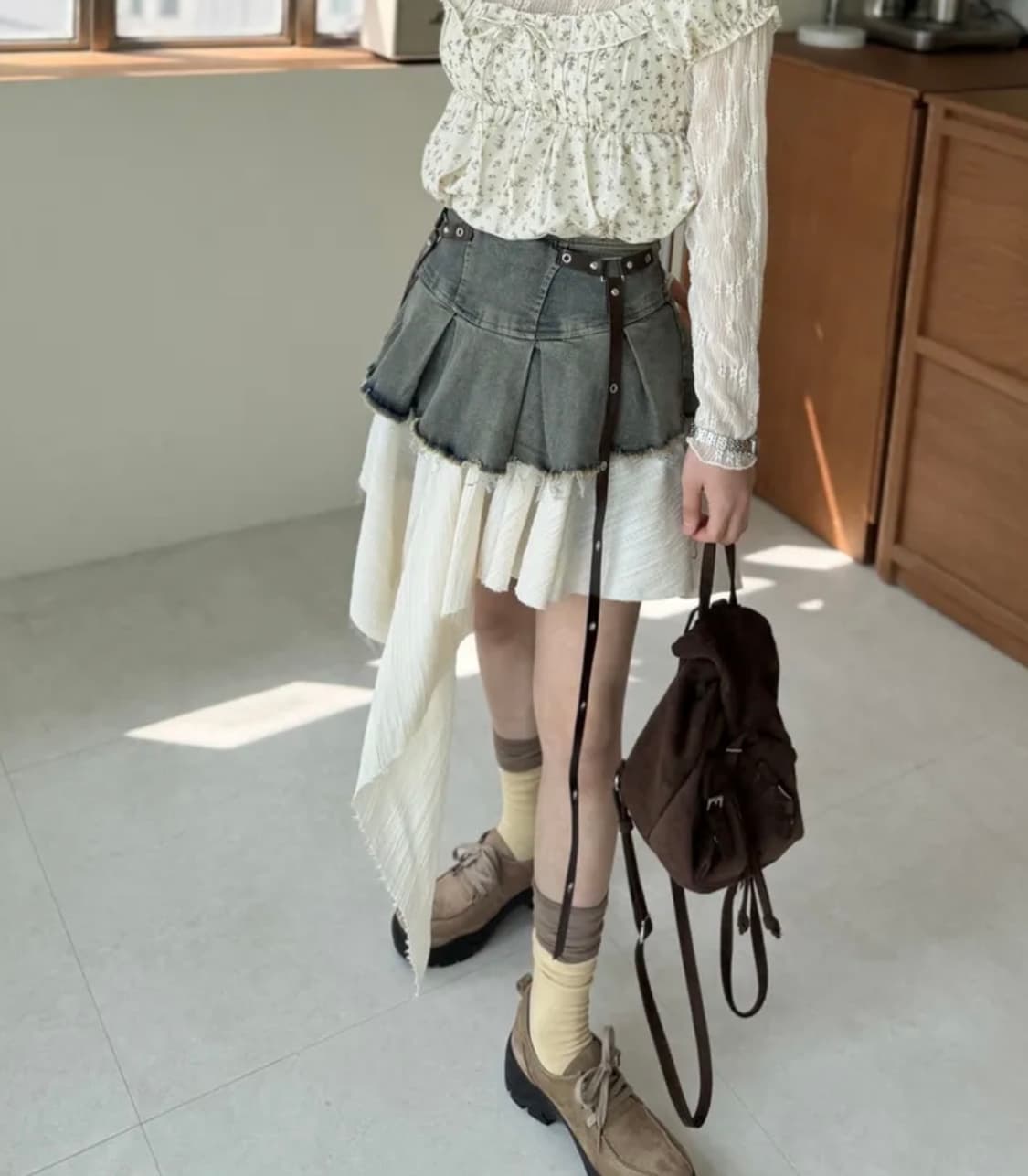 언발 레이어드 데님스커트 상품이미지2