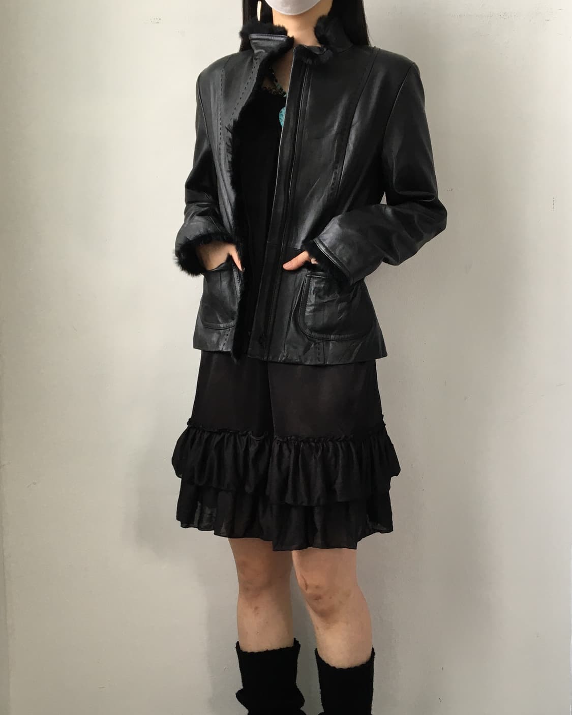 Fake fur trimming lamb leather jacket 상품이미지7