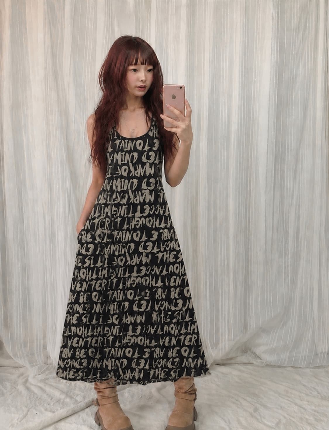 스펠링 블랙 롱 원피스 상품이미지1