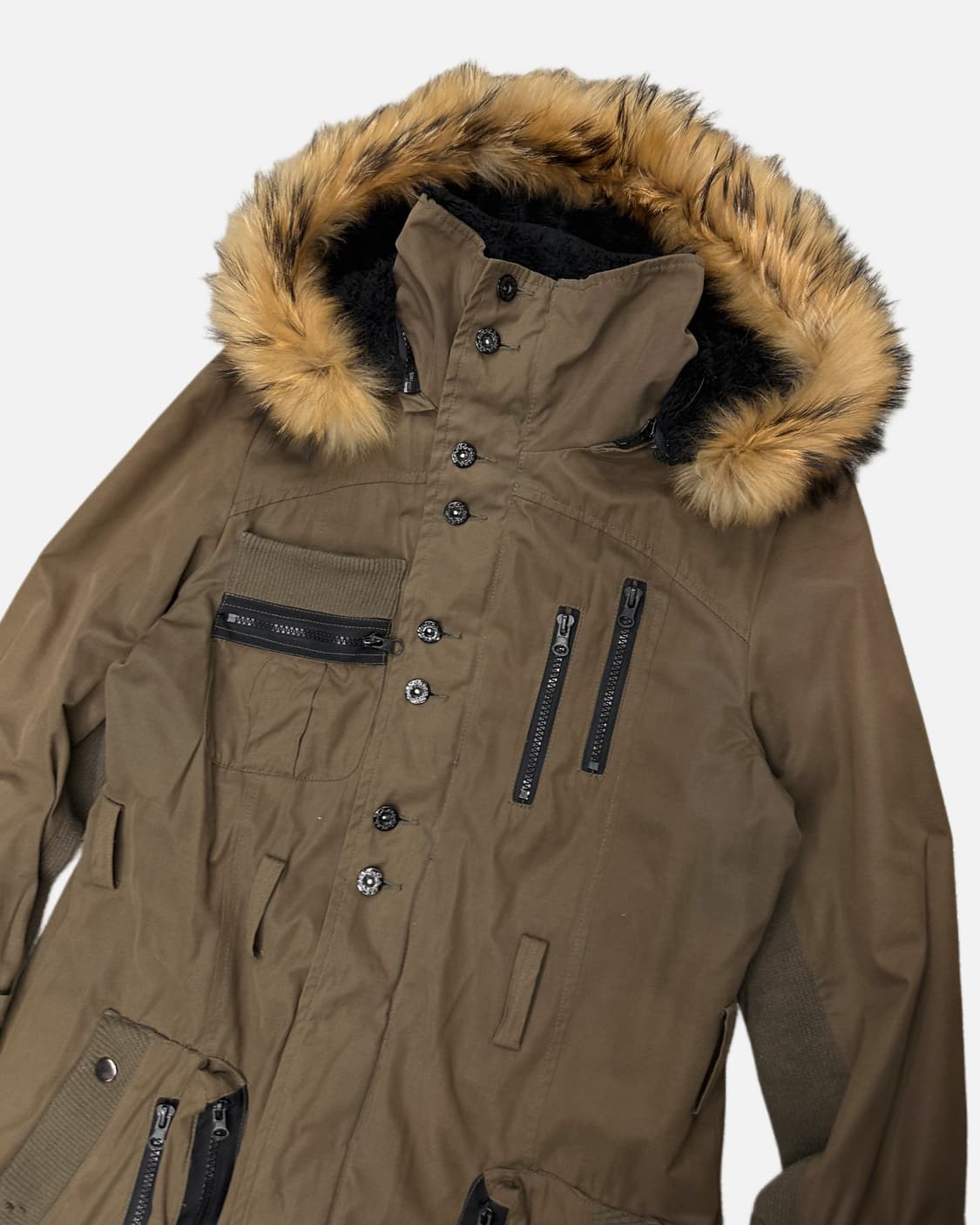 khaki fur hood long parka 상품이미지2