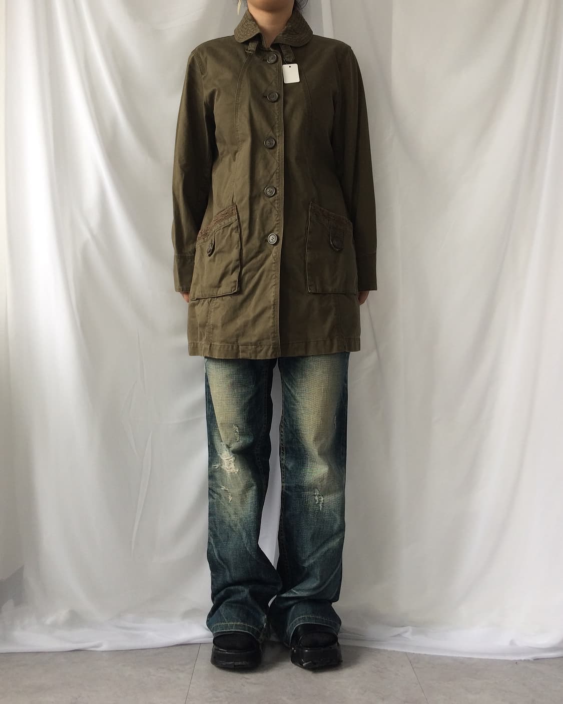 Belted pocket lace detail jacket 상품이미지1