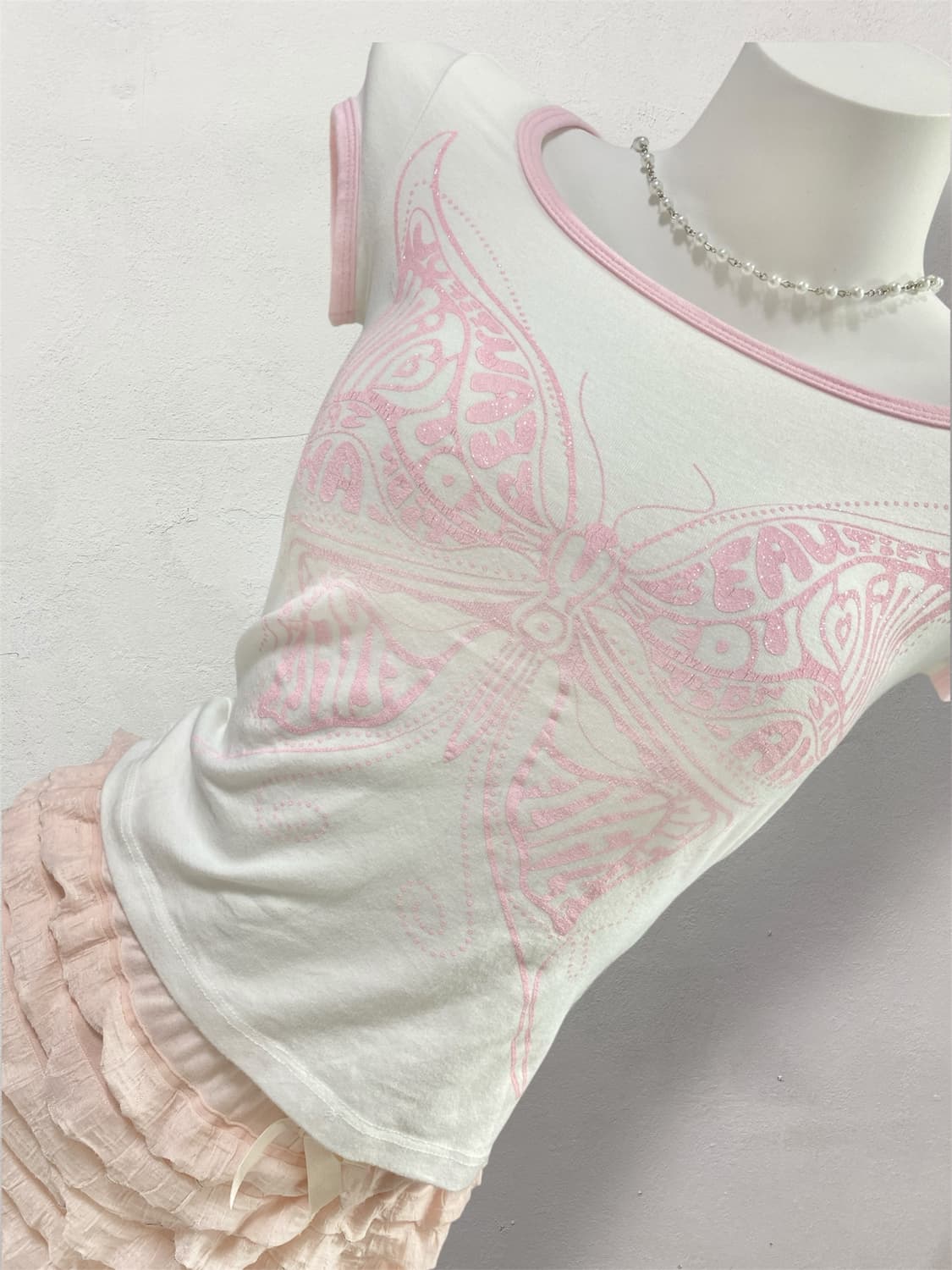 pink Butterfly Glitter T-Shirt 상품이미지2