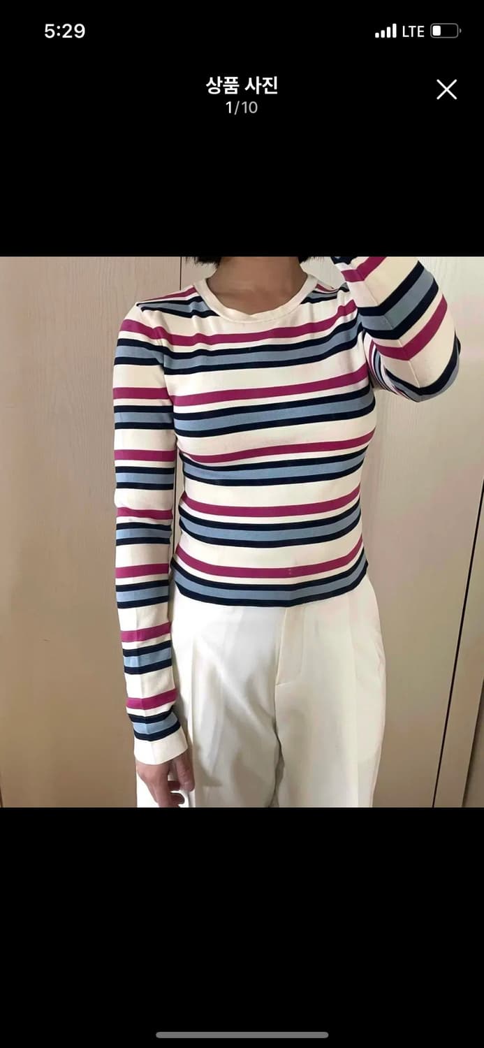 핑크 ZARA 자라  긴팔 티셔츠 ZARA 자라 스트라이프 슬림 긴팔  상품이미지3