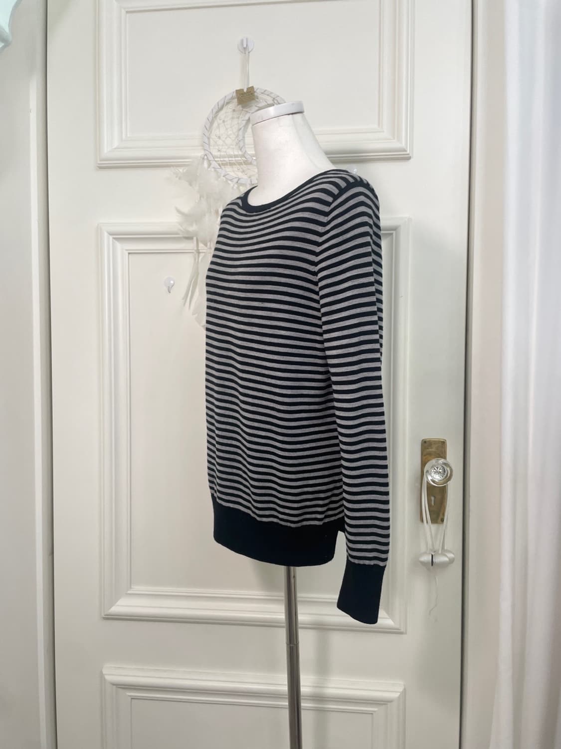 gray black stripe basic knit top(size-L) 상품이미지2