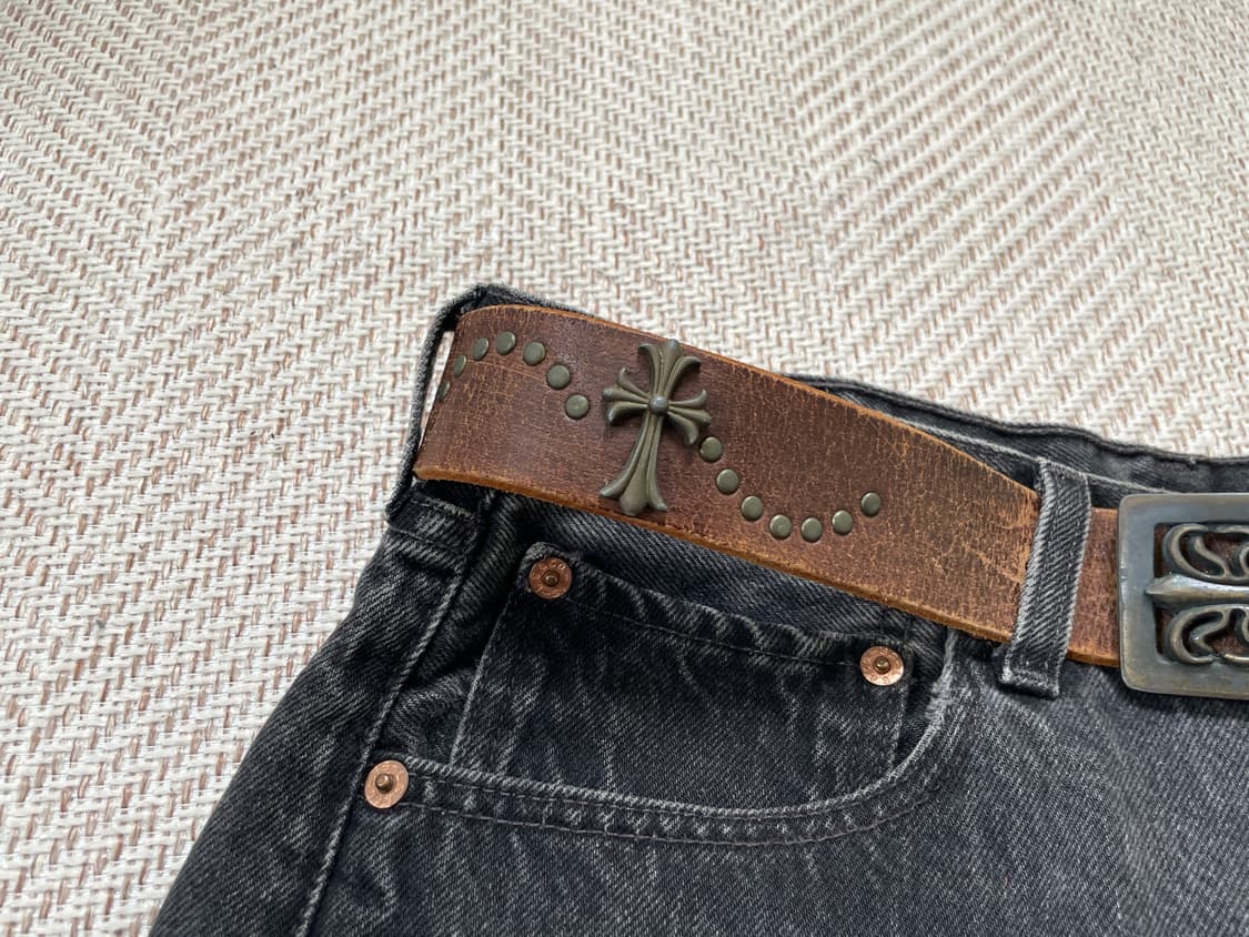 빈티지 웨스턴 크로스 스터드 레더 벨트 상품이미지3