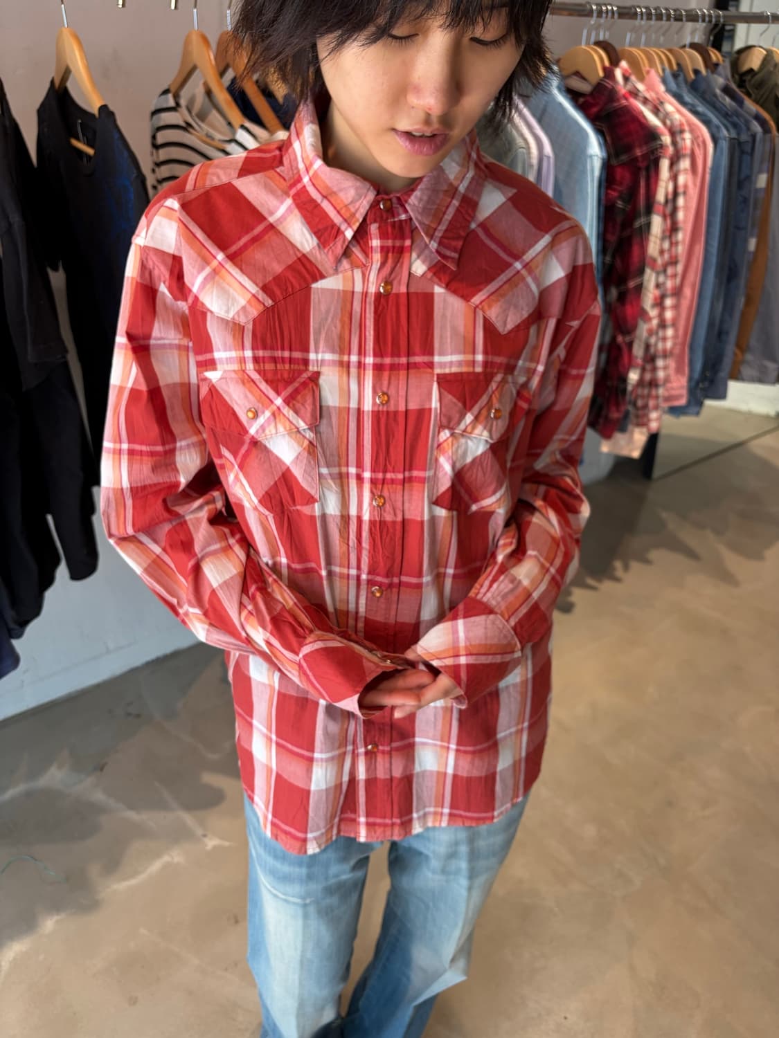 90s Woolrich 레드 스냅버튼 셔츠 L 상품이미지1
