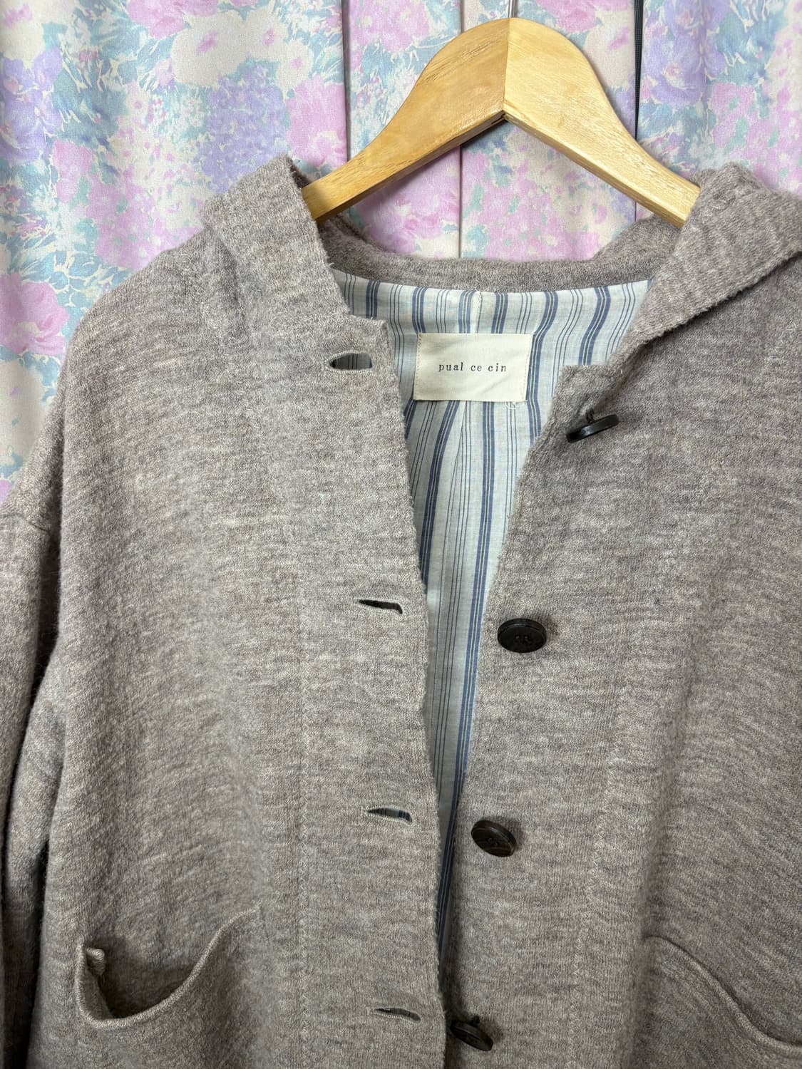 베이지 울 후드 가디건 상품이미지10