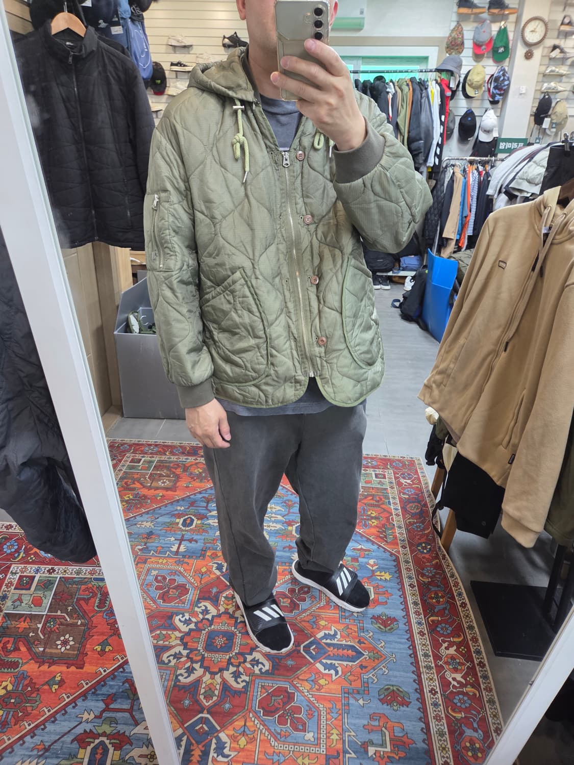 빈티지 퀄팅 깔깔이 누빔 후드자켓 xl 상품이미지5