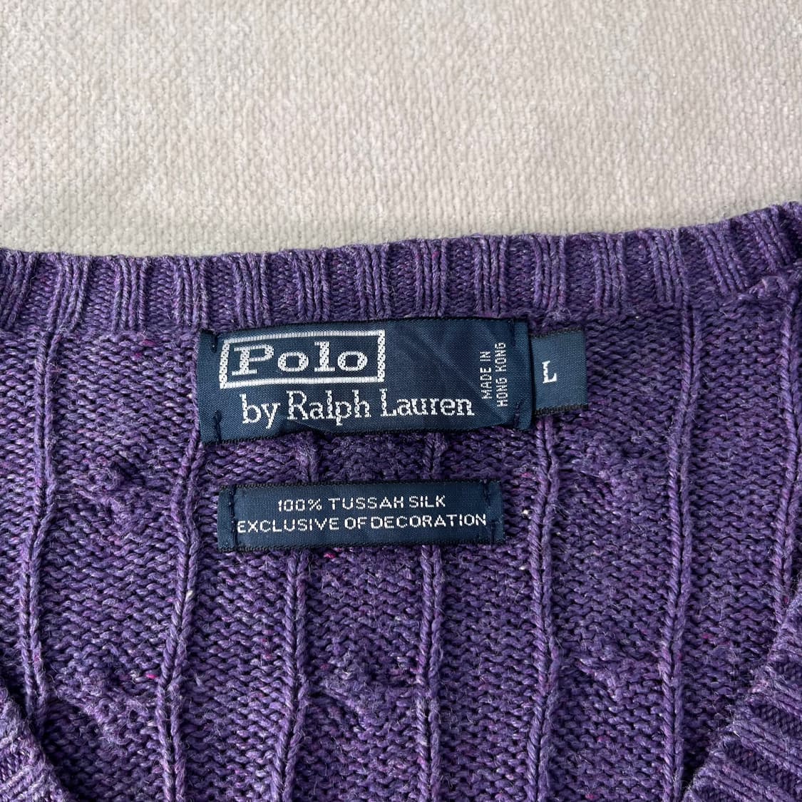 100 폴로랄프로렌 실크 꽈배기 브이넥 퍼플 니트 상품이미지4