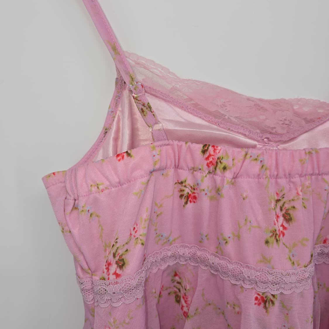 Y2K 일본 빈티지 레이스 꽃무늬 핑크 나시 블라우스 상품이미지7