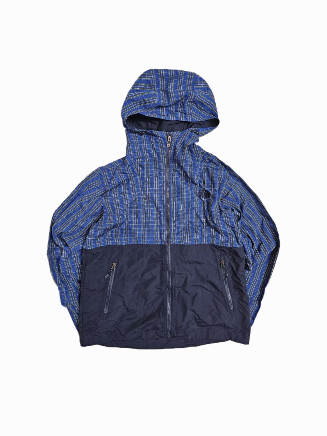 [100(L)] 노스페이스 타탄 체크 & 네이비 배색 후드 바람막이 자켓 상품이미지1