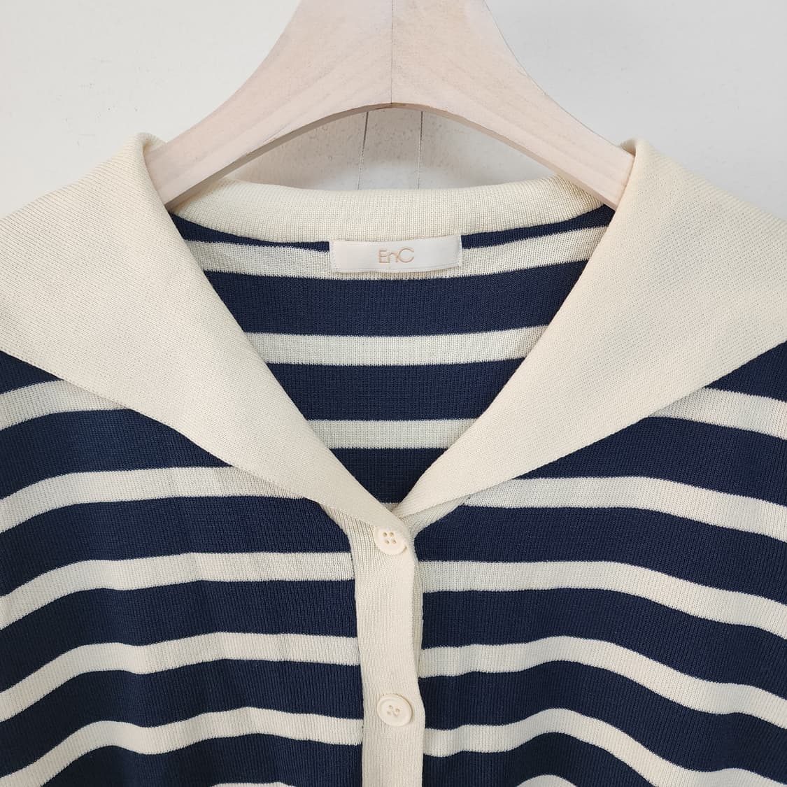 ENC 스트라이프 반팔 카라 니트 가디건 상품이미지2