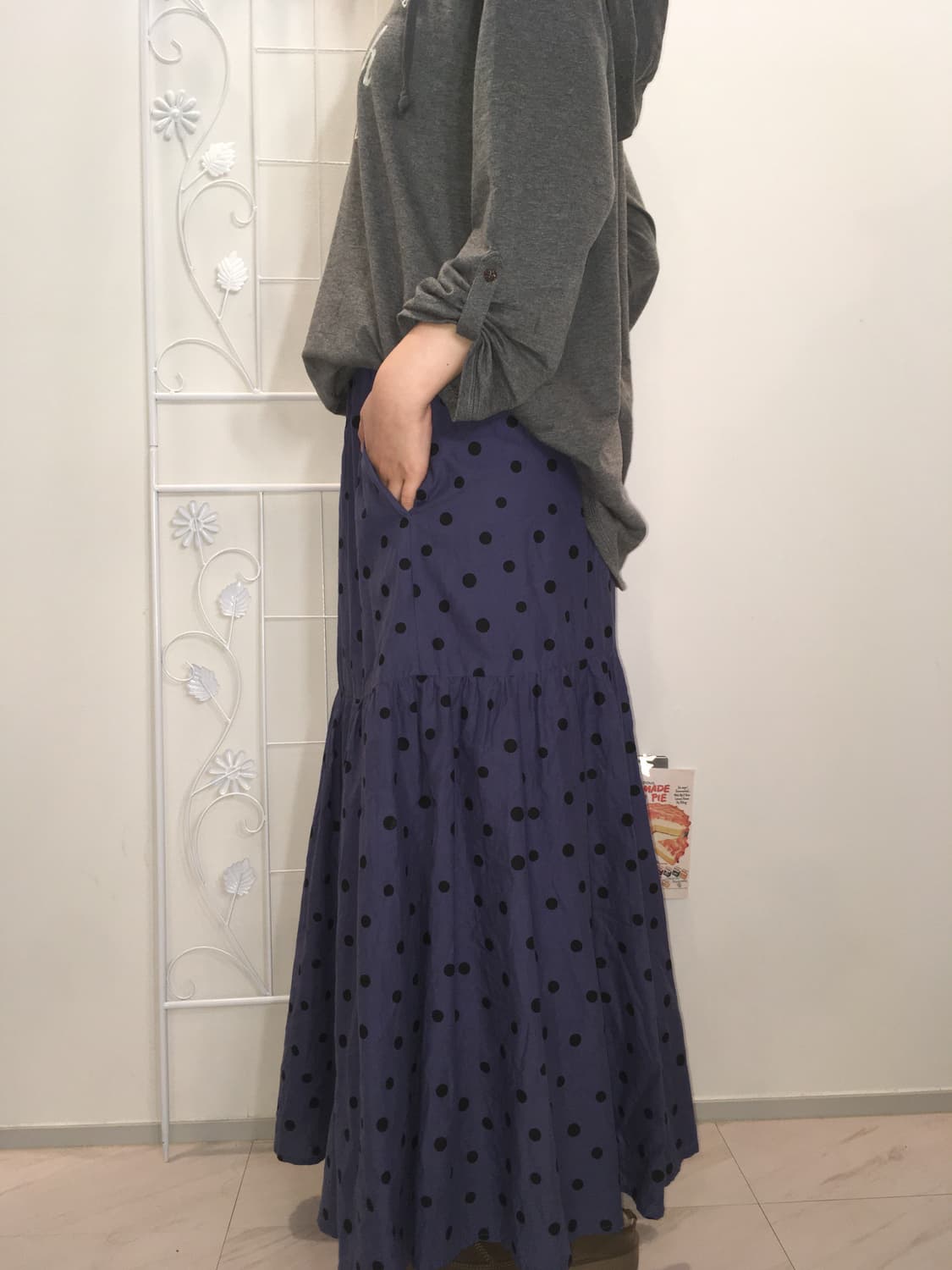 jpn vintage blue navy dot long skirt 상품이미지4
