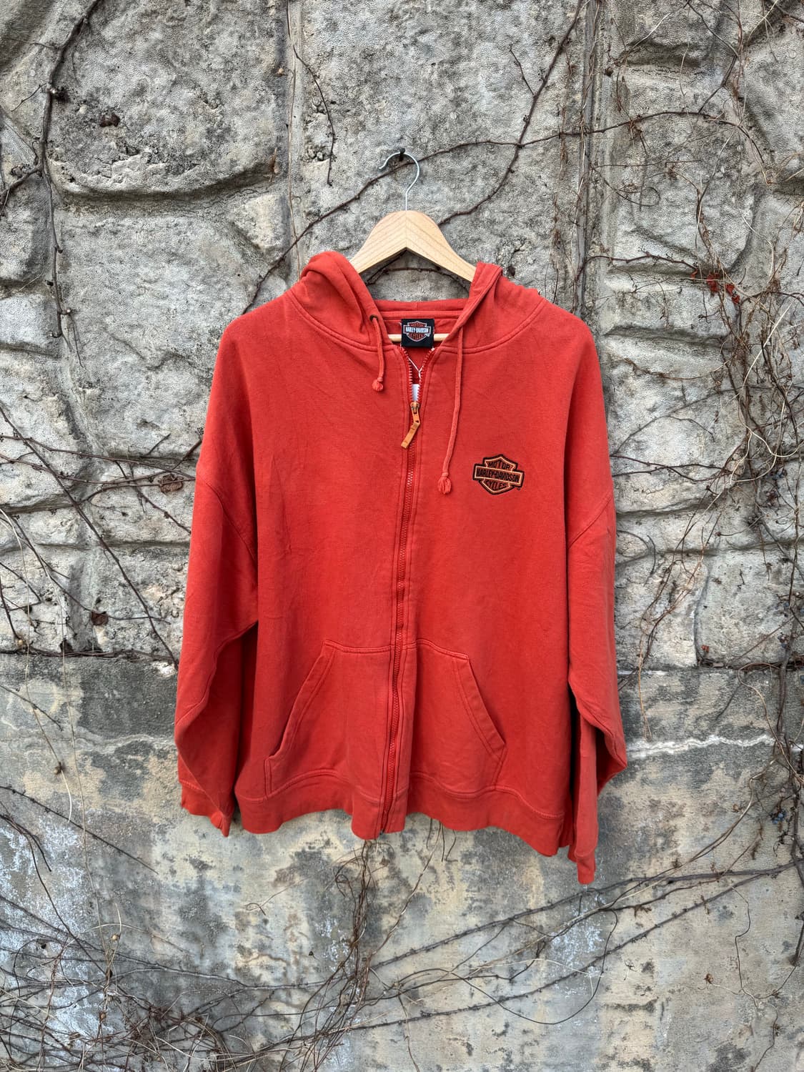할리데이비슨 빈티지 자수로고 후드 집업 후디 오렌지 빅사이즈 상품이미지1