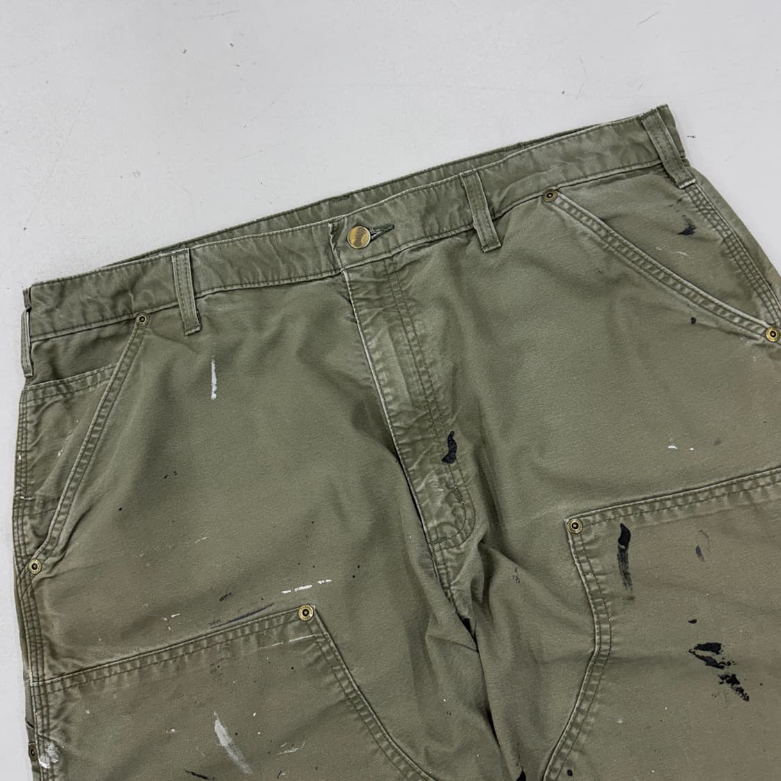 칼하트 OG 더블니 모스그린 카펜터 페이딩 와이드 워크팬츠 상품이미지4