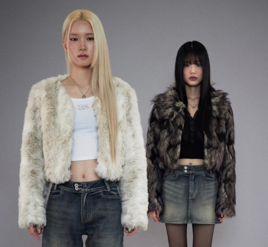 애즈온 덴버 숏 퍼자켓 블랙차콜브라운헤비믹스크롭카라버클페이크후드야상점퍼세 상품이미지1