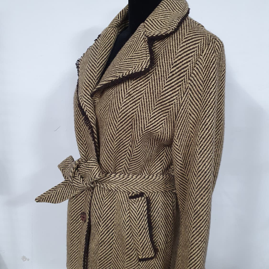 빈티지 너드 그런지 수술 디테일 모직 헤링본 벨티드 자켓 모리걸 레트로 상품이미지2