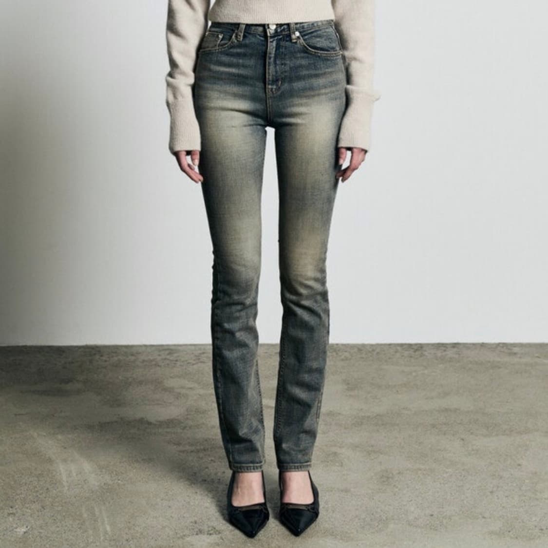 보헤미안서울 하이웨이스트 스트레이트핏 진 블루 S 상품이미지1