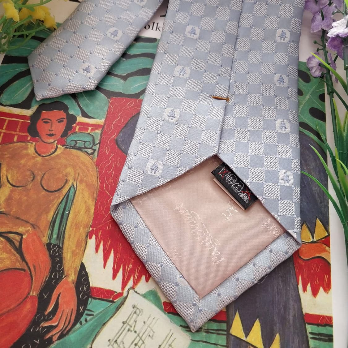 폴 스튜어트 실크 하늘색 로고 자수 넥타이 8.7cm A+등급 K1333 상품이미지6