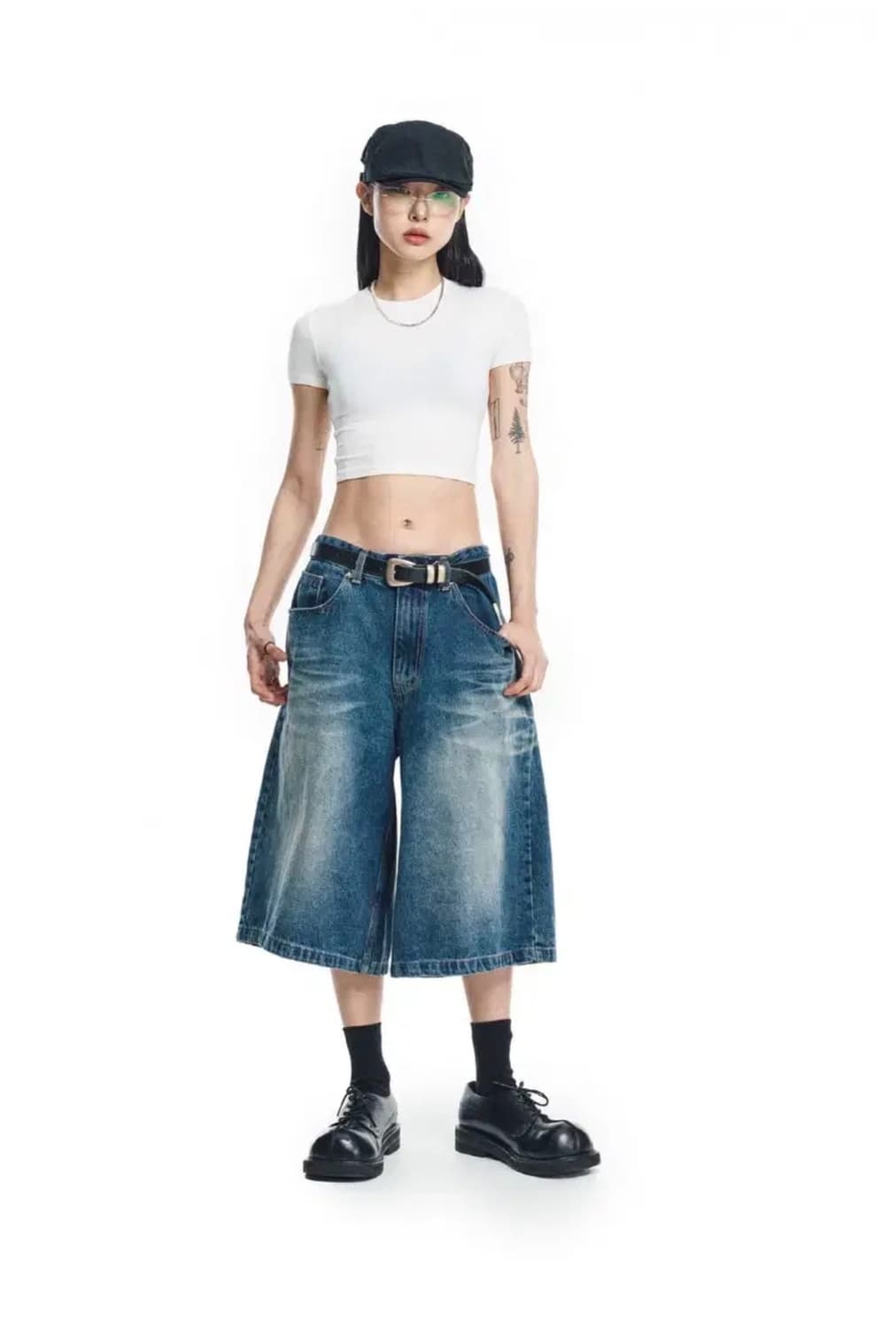 [S] 이지노이지 8부 데님 버뮤다 팬츠 딥 블루 상품이미지2