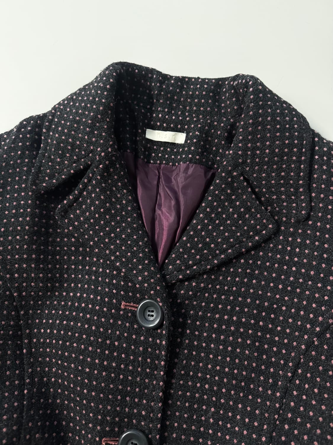 핑크 미니 도트 패턴 울 블렌디드 코트 상품이미지3