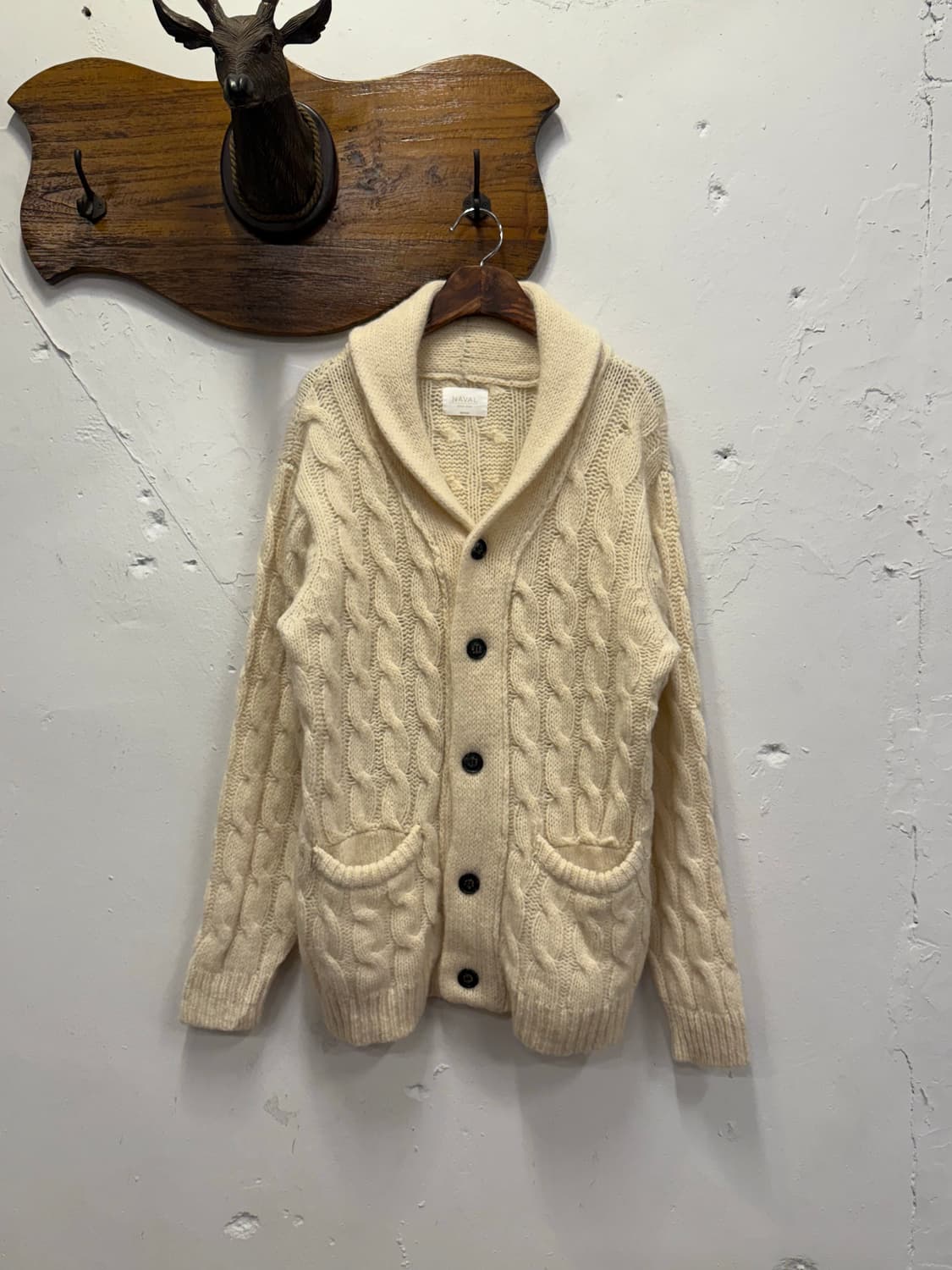 M) NAVAL Tokyo Japan Wool Cable Shawl Ca 상품이미지2
