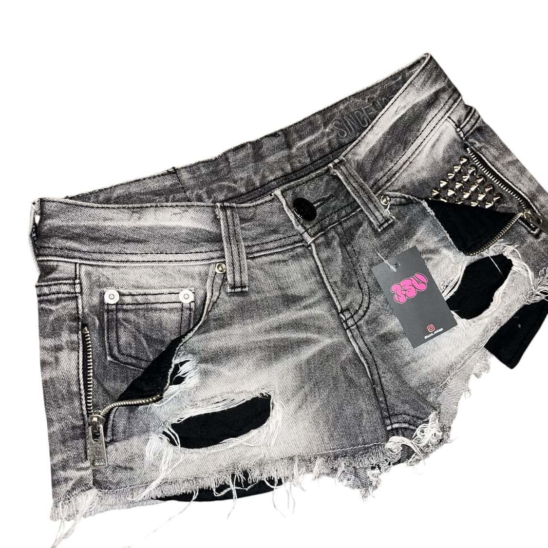 포켓 스터드 데미지 흑청 숏 팬츠 갸루y2k펑크 상품이미지2