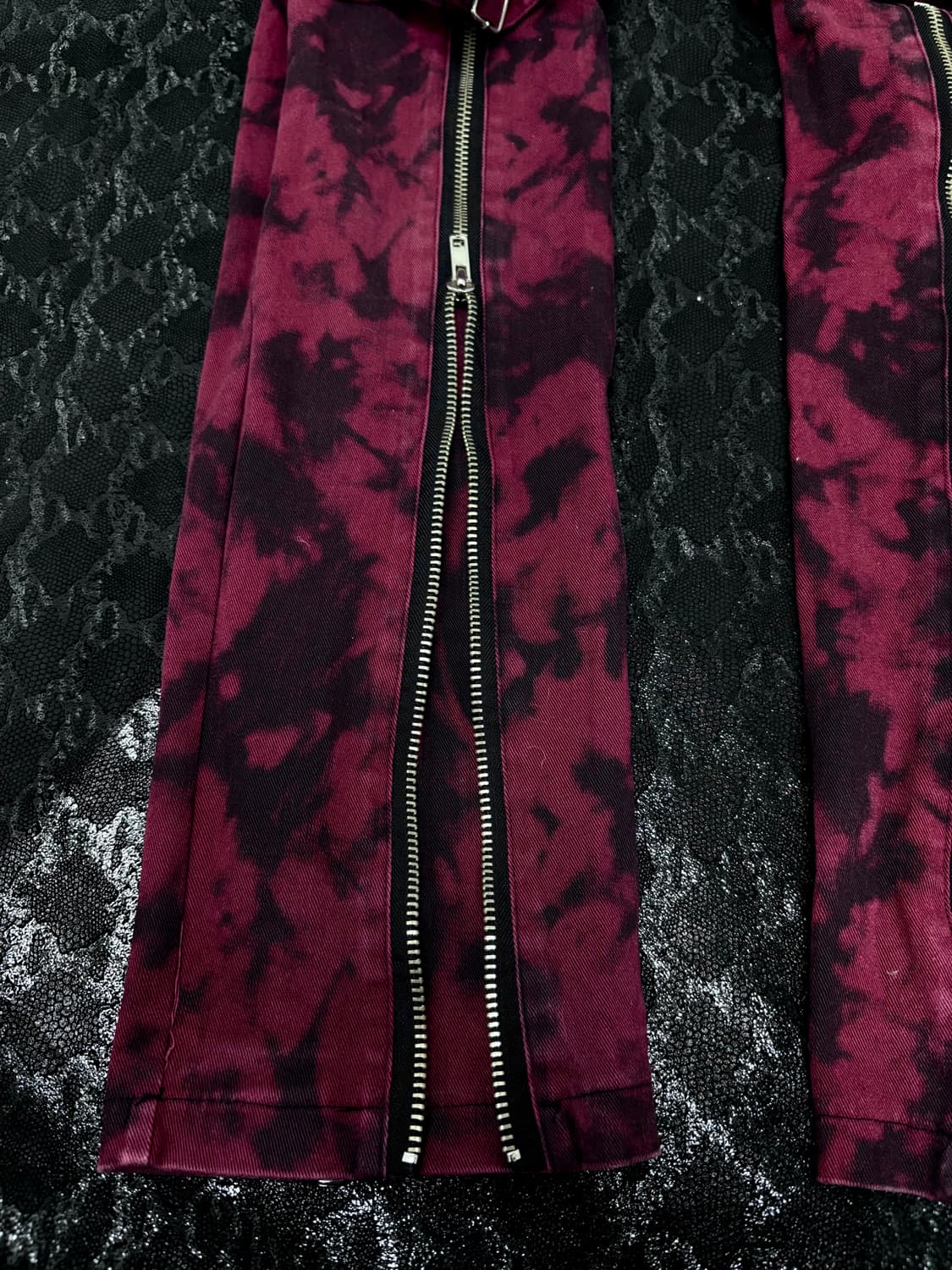 Punk Red Bleach Washing Zipper Detail Bo 상품이미지2