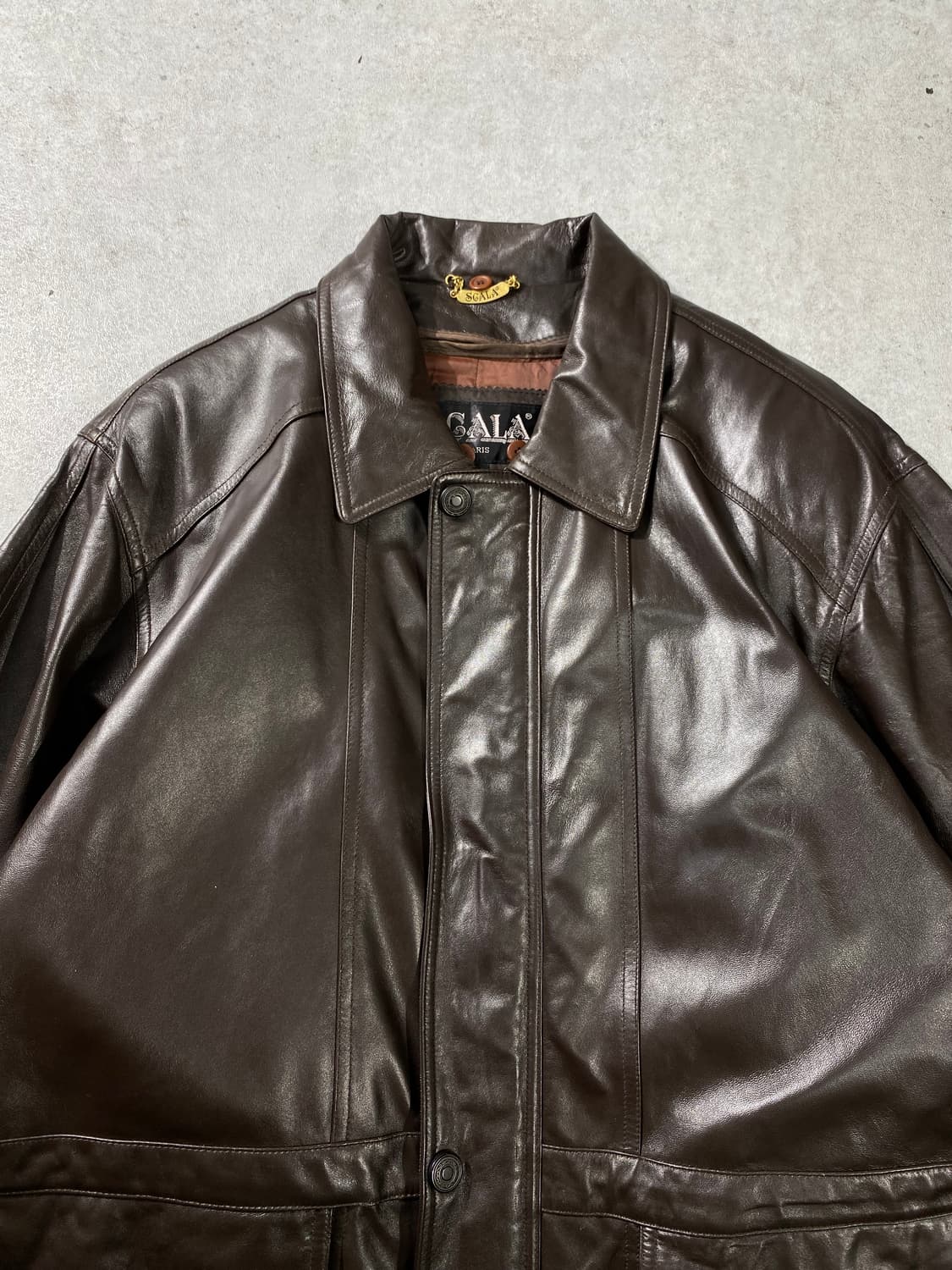 [105] 90s SCALA Paris 브라운 양가죽 레더 코트 상품이미지3