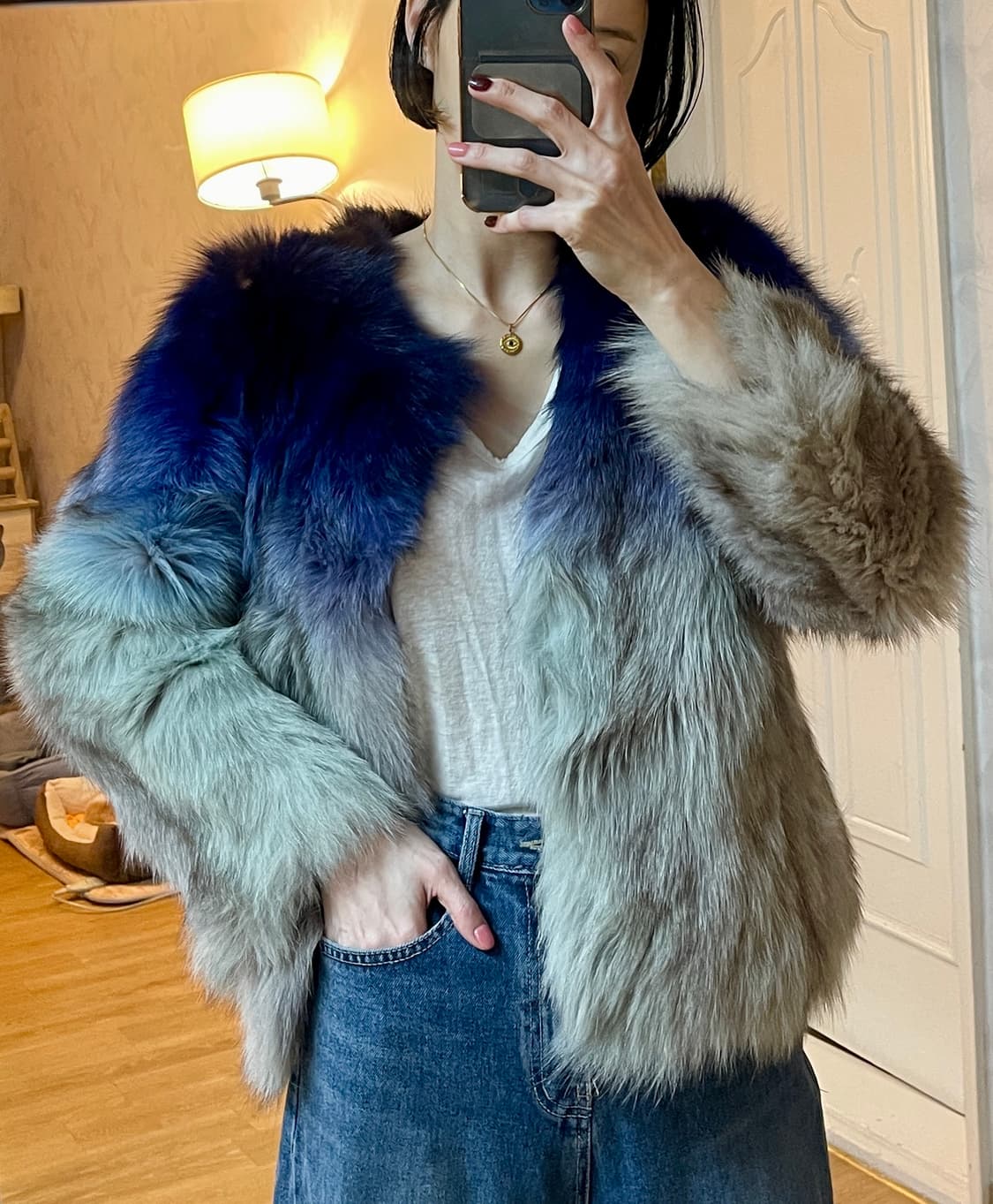 그라데이션 리얼 라쿤 퍼 자켓 M사이즈 상품이미지9