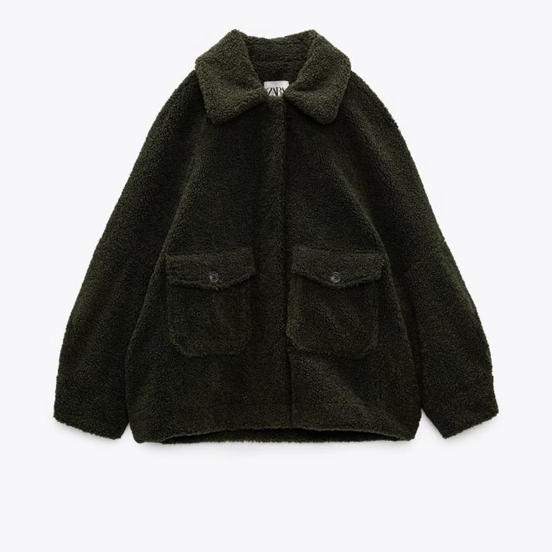 자라 시어링 쉐르파 뽀글이 포켓 오버핏 카키 에코 퍼 자켓 L 상품이미지6