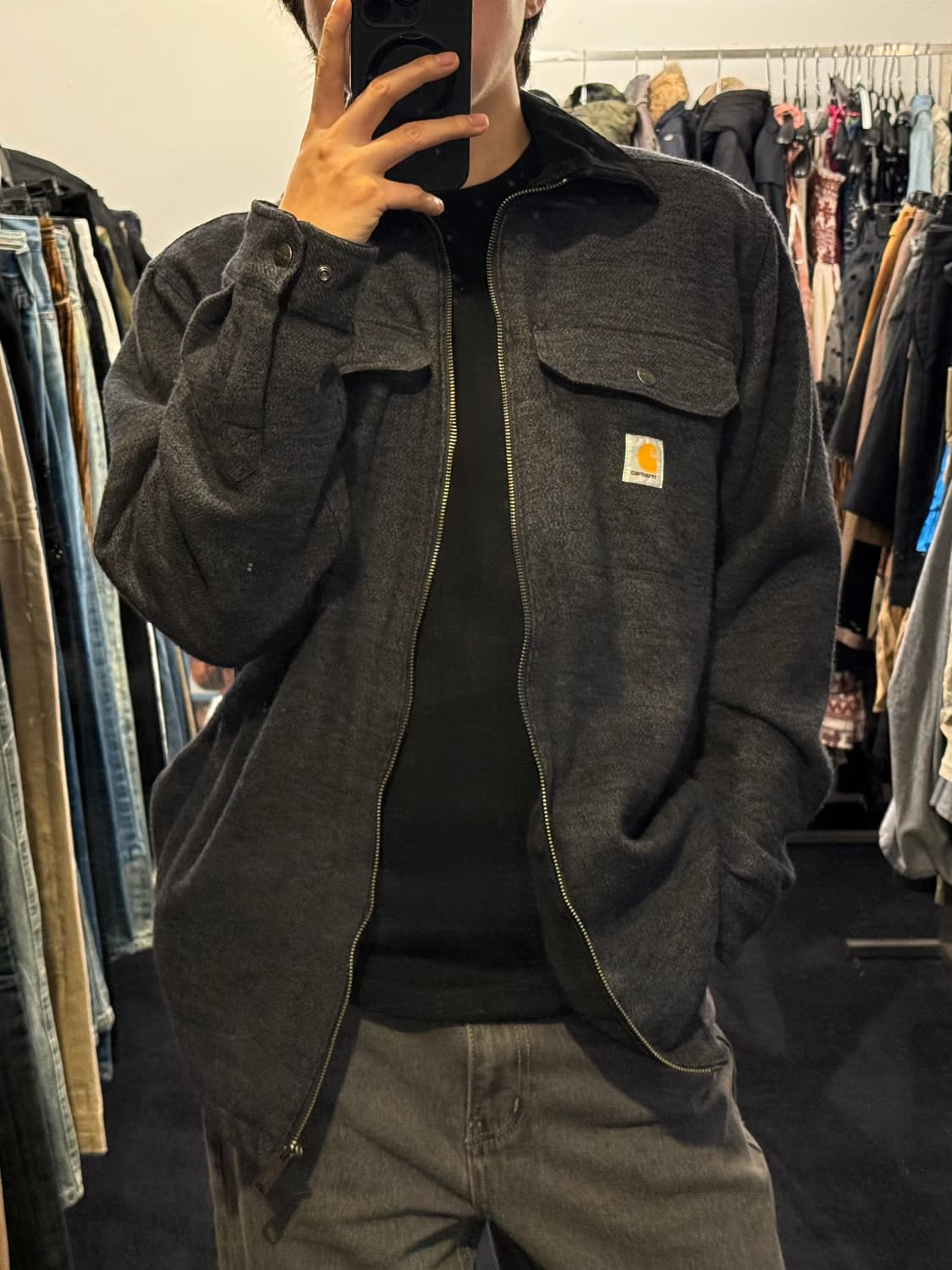 칼하트 기모 워크 자켓 차콜 다크그레이 블랙 골덴 코듀로이 카라 S 90 상품이미지1