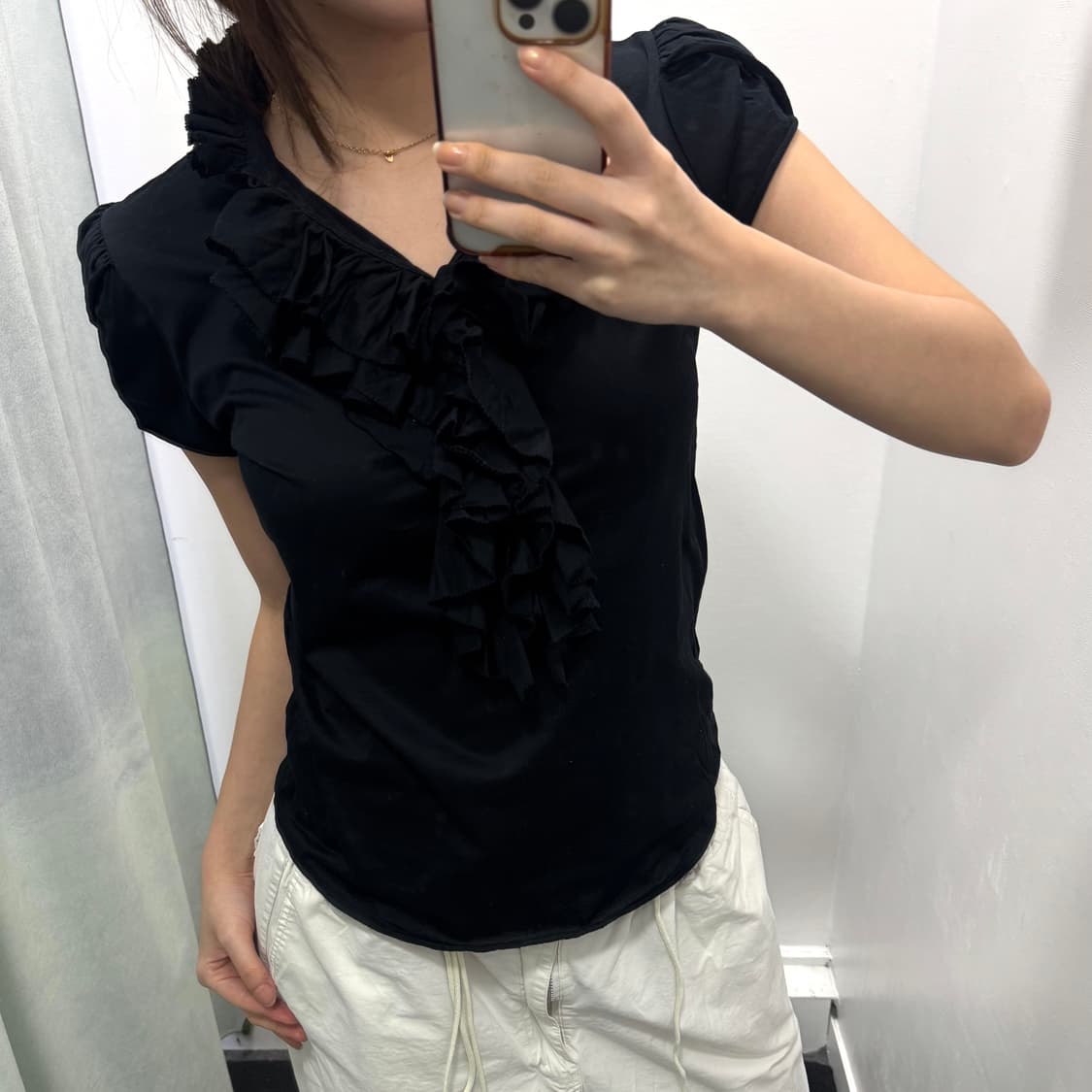 랄프로렌 블랙 러플 반팔 블라우스 상품이미지1