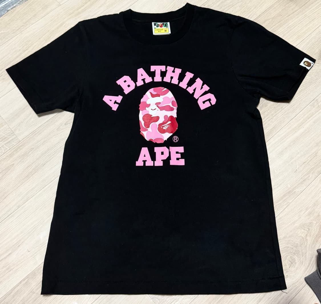 베이프 ABC 카모 컬러지 티셔츠 블랙 핑크 상품이미지1