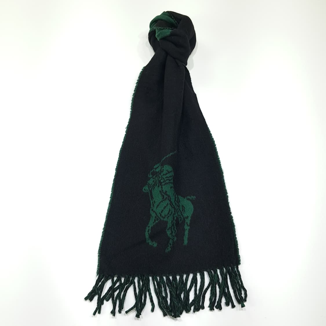 MX333 폴로 랄프로렌 블랙 그린 빅로고 양면 램스울 목도리 머플러 상품이미지1