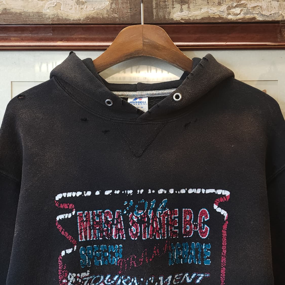 90s 러셀 후드 빈티지 스웻셔츠 썬페이딩 블랙 M 상품이미지4