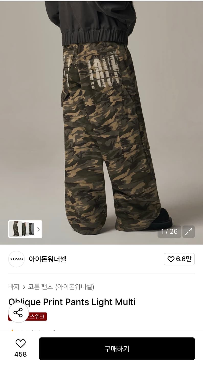 idws 카모 팬츠 L 상품이미지2