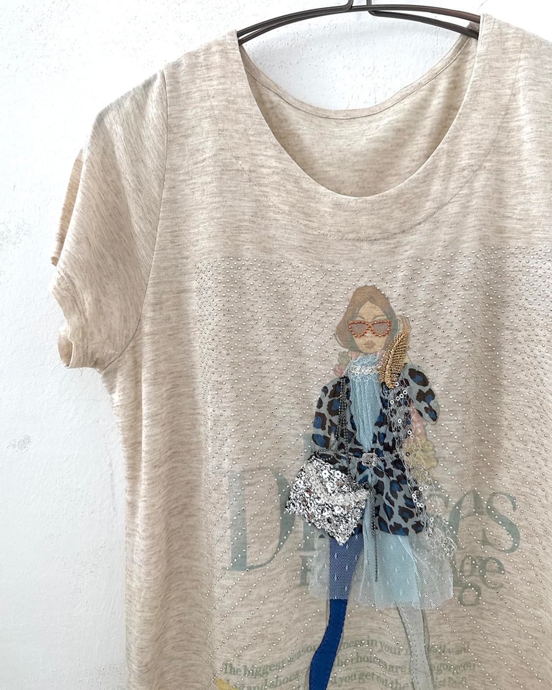 Girl Print Rhinestone Detail Short Sleev 상품이미지8
