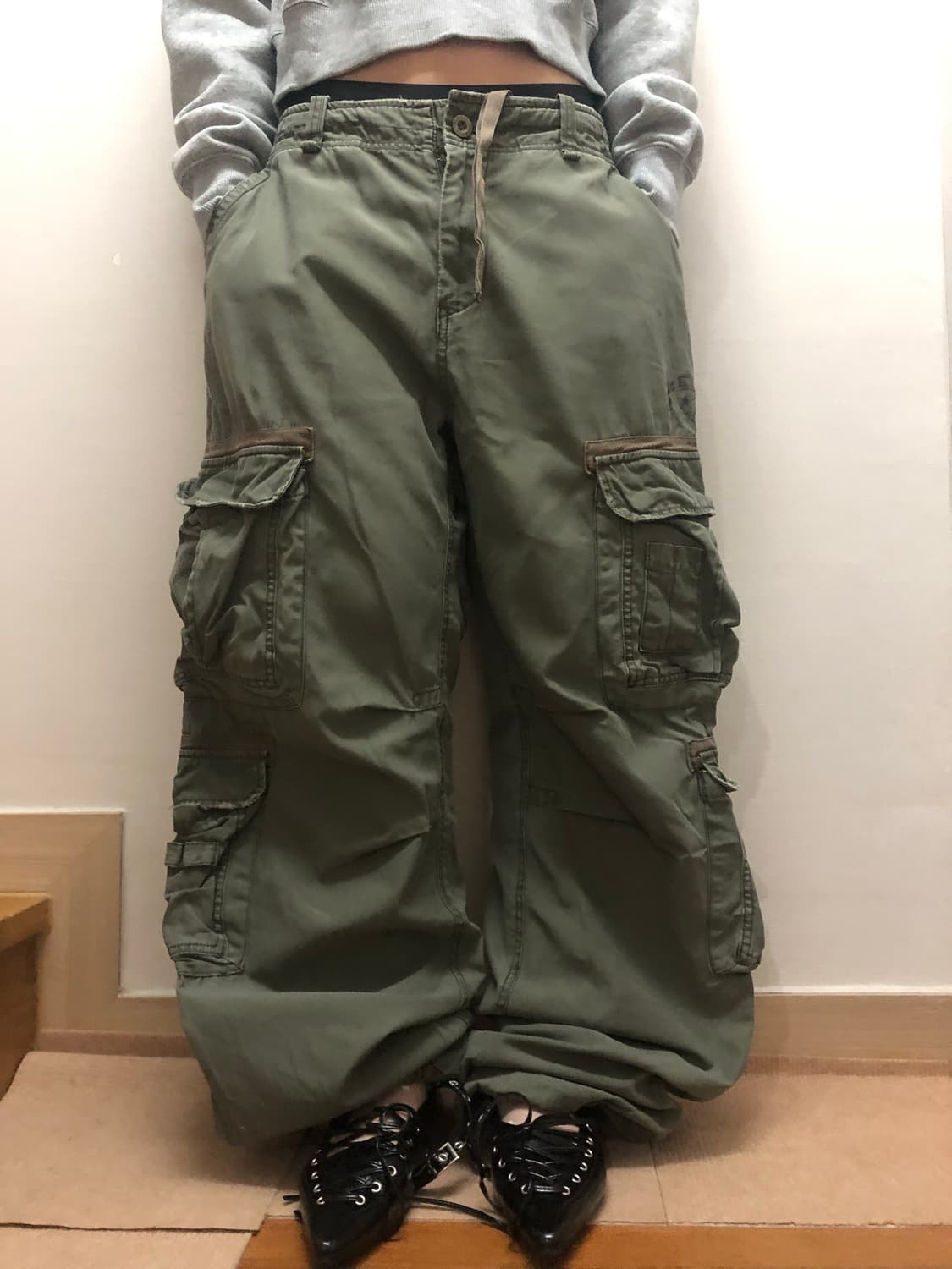 빈티지 카키 카고 팬츠 상품이미지2